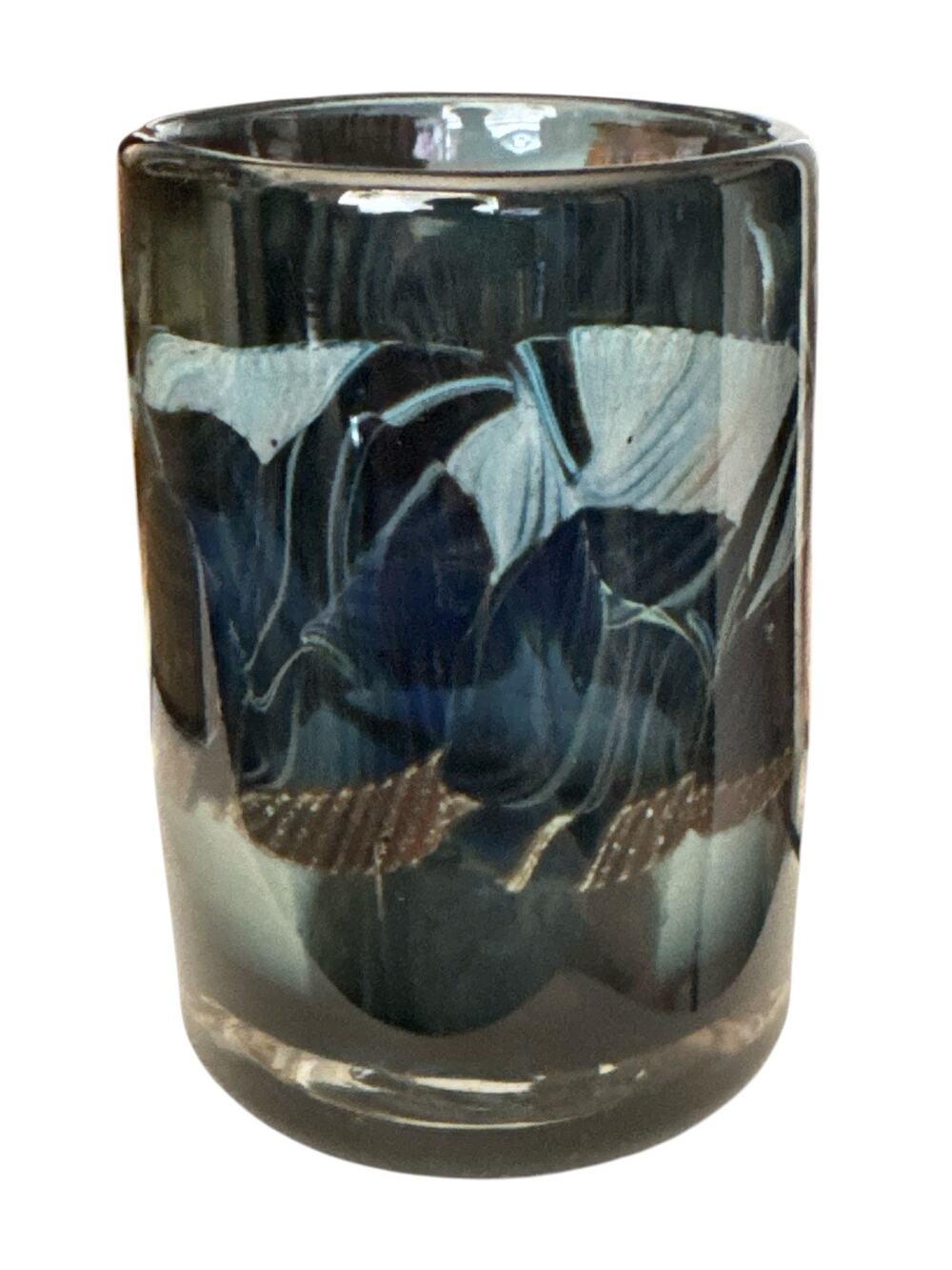 Hand Blown Blue Swirled Glass Art Vase Unique Rare